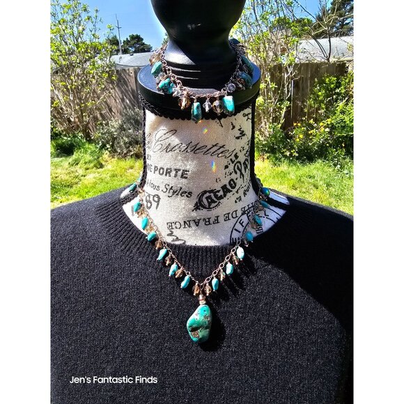 925 Sterling‎ Silver Turquoise & Swarovski Crystal Necklace Bracelet Set - Picture 7 of 15